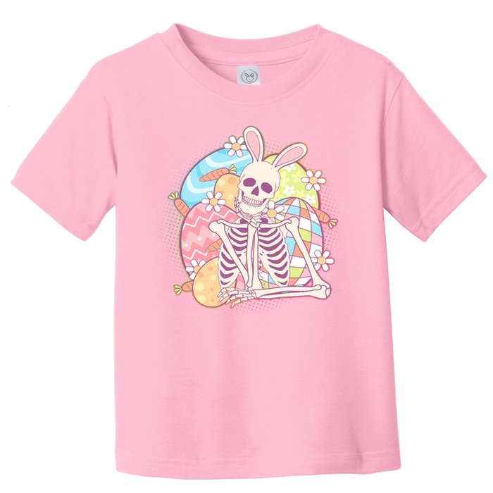 Funny Cute Happy Easter Spooky Skeleton with Bunny Ears Toddler T-Shirt