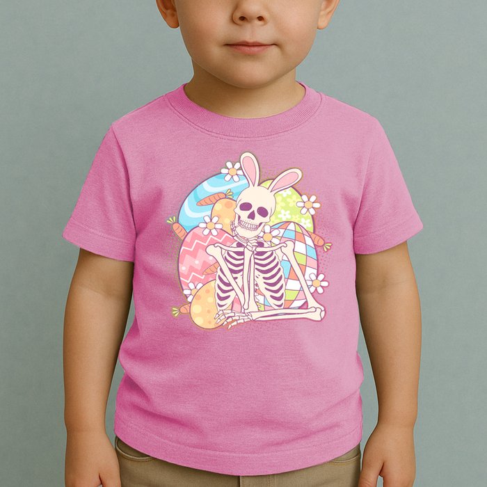 Funny Cute Happy Easter Spooky Skeleton with Bunny Ears Toddler T-Shirt