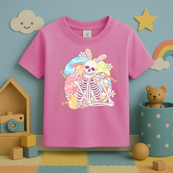 Funny Cute Happy Easter Spooky Skeleton with Bunny Ears Toddler T-Shirt