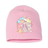 Funny Cute Happy Easter Spooky Skeleton with Bunny Ears Short Acrylic Beanie