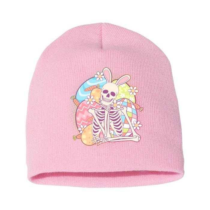 Funny Cute Happy Easter Spooky Skeleton with Bunny Ears Short Acrylic Beanie