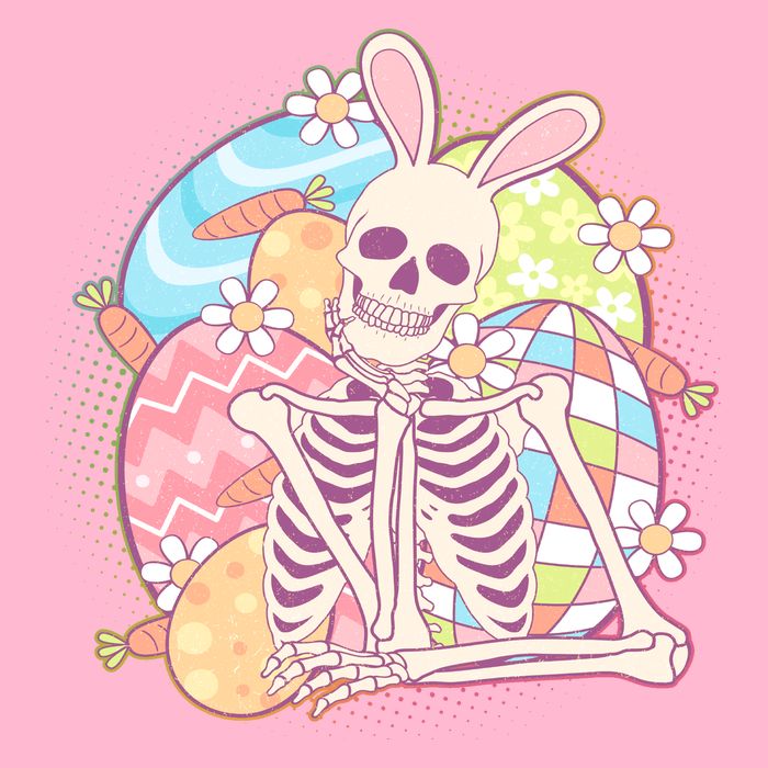 Funny Cute Happy Easter Spooky Skeleton with Bunny Ears Short Acrylic Beanie