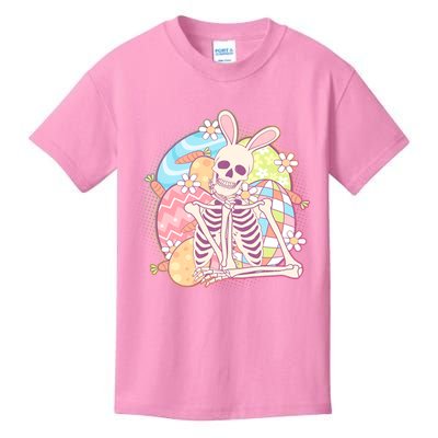 Funny Cute Happy Easter Spooky Skeleton with Bunny Ears Kids T-Shirt
