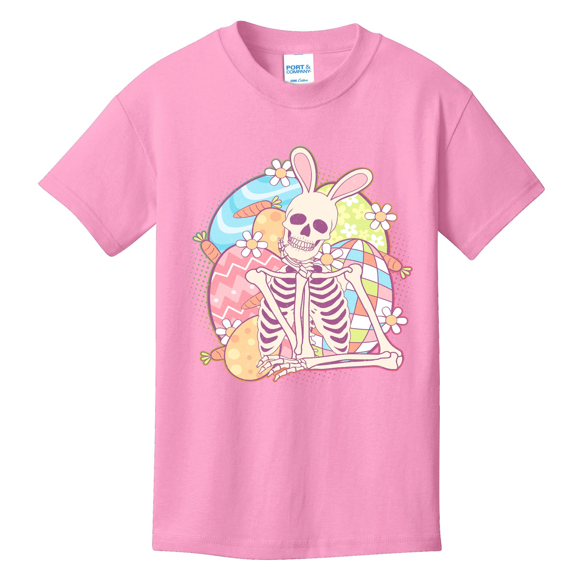Funny Cute Happy Easter Spooky Skeleton with Bunny Ears Kids T-Shirt
