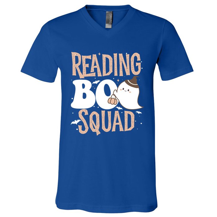 Funny Cute Halloween Reading Boo Squad Costume Teacher Great Gift V-Neck T-Shirt