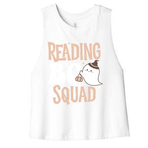 Funny Cute Halloween Reading Boo Squad Costume Teacher Great Gift Women's Racerback Cropped Tank