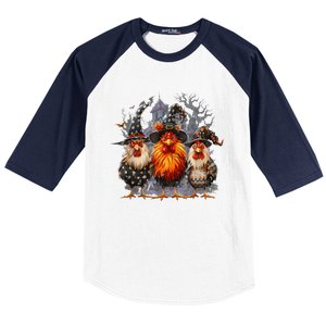 Funny Chicken Halloween Costume Spooky Season Chickens Witch Baseball Sleeve Shirt