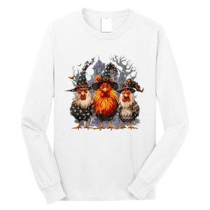 Funny Chicken Halloween Costume Spooky Season Chickens Witch Long Sleeve Shirt