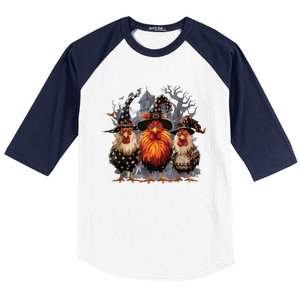 Funny Chicken Halloween Costume Spooky Season Chickens Witch Baseball Sleeve Shirt