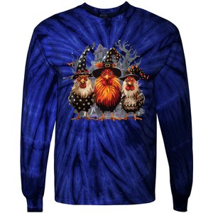 Funny Chicken Halloween Costume Spooky Season Chickens Witch Tie-Dye Long Sleeve Shirt