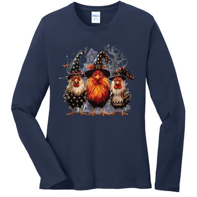 Funny Chicken Halloween Costume Spooky Season Chickens Witch Ladies Long Sleeve Shirt