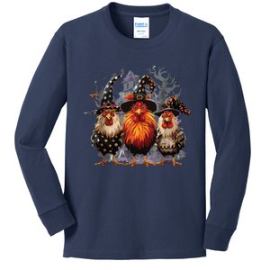 Funny Chicken Halloween Costume Spooky Season Chickens Witch Kids Long Sleeve Shirt