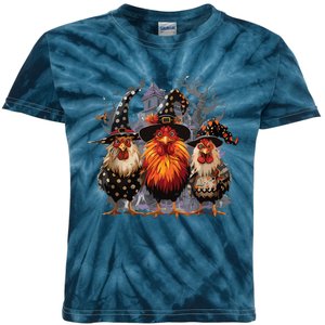 Funny Chicken Halloween Costume Spooky Season Chickens Witch Kids Tie-Dye T-Shirt