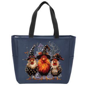 Funny Chicken Halloween Costume Spooky Season Chickens Witch Zip Tote Bag