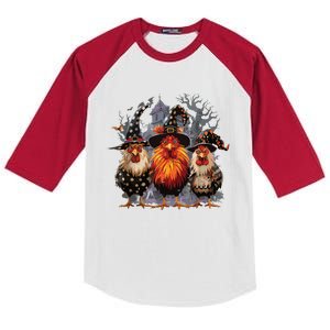 Funny Chicken Halloween Costume Spooky Season Chickens Witch Kids Colorblock Raglan Jersey