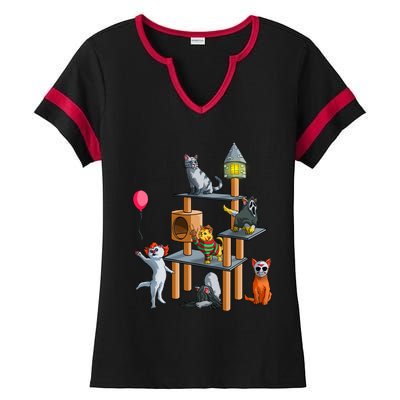 Funny Cat Horror Movies Cute Halloween Ladies Halftime Notch Neck Tee