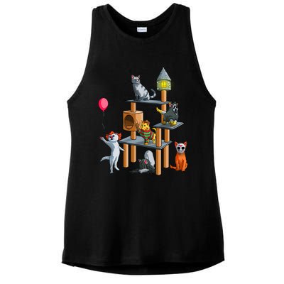 Funny Cat Horror Movies Cute Halloween Ladies PosiCharge Tri-Blend Wicking Tank