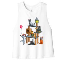 Funny Cat Horror Movies Cute Halloween Women's Racerback Cropped Tank