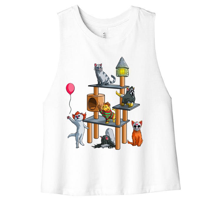 Funny Cat Horror Movies Cute Halloween Women's Racerback Cropped Tank