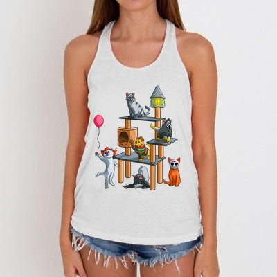 Funny Cat Horror Movies Cute Halloween Women's Knotted Racerback Tank