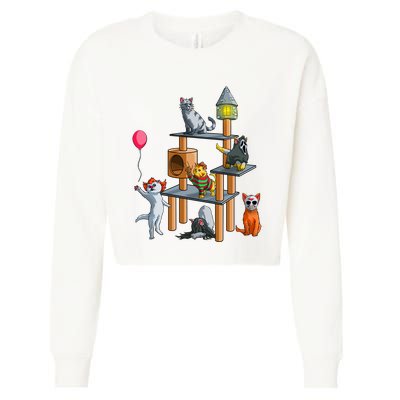 Funny Cat Horror Movies Cute Halloween Cropped Pullover Crew