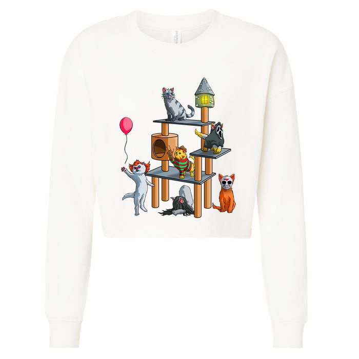 Funny Cat Horror Movies Cute Halloween Cropped Pullover Crew