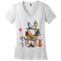 Funny Cat Horror Movies Cute Halloween Women's V-Neck T-Shirt