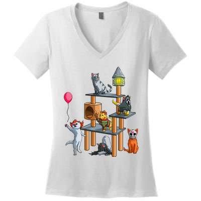 Funny Cat Horror Movies Cute Halloween Women's V-Neck T-Shirt