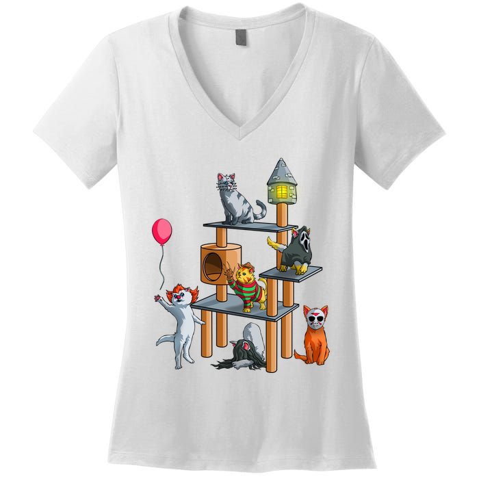 Funny Cat Horror Movies Cute Halloween Women's V-Neck T-Shirt