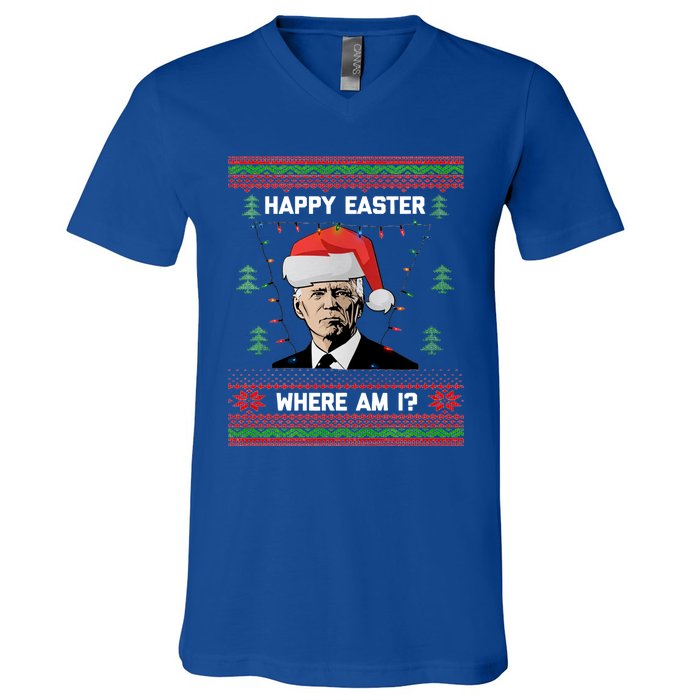 Funny Christmas Happy Easter Where Am I Joe Biden Meaningful Gift V-Neck T-Shirt