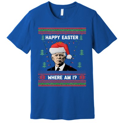 Funny Christmas Happy Easter Where Am I Joe Biden Meaningful Gift Premium T-Shirt