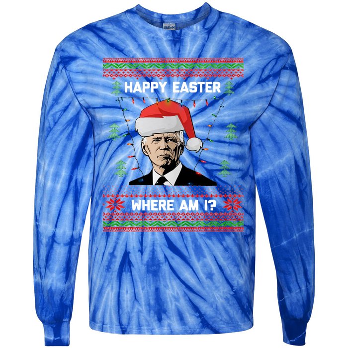 Funny Christmas Happy Easter Where Am I Joe Biden Meaningful Gift Tie-Dye Long Sleeve Shirt