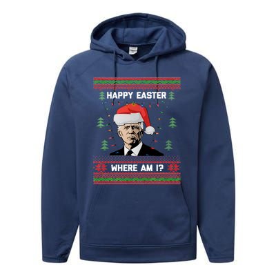 Funny Christmas Happy Easter Where Am I Joe Biden Meaningful Gift Performance Fleece Hoodie