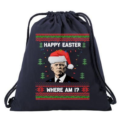 Funny Christmas Happy Easter Where Am I Joe Biden Meaningful Gift Drawstring Bag