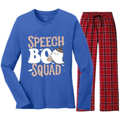 Funny Cute Halloween Speech Boo Squad Costume Teacher Cute Gift Women's Long Sleeve Flannel Pajama Set 