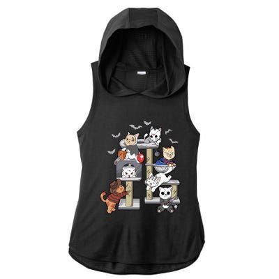 Funny Cat Horror Movies Cute Halloween Cat Lovers Matching Ladies PosiCharge Tri-Blend Wicking Draft Hoodie Tank