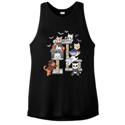 Funny Cat Horror Movies Cute Halloween Cat Lovers Matching Ladies PosiCharge Tri-Blend Wicking Tank