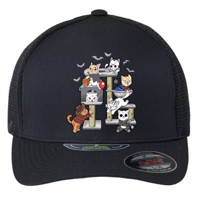 Funny Cat Horror Movies Cute Halloween Cat Lovers Matching Flexfit Unipanel Trucker Cap