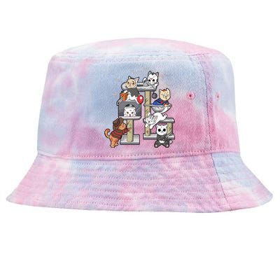 Funny Cat Horror Movies Cute Halloween Cat Lovers Matching Tie-Dyed Bucket Hat