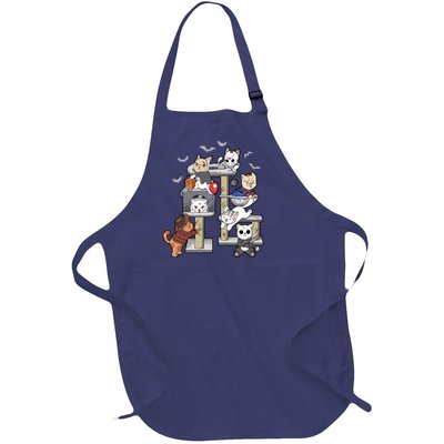 Funny Cat Horror Movies Cute Halloween Cat Lovers Matching Full-Length Apron With Pockets