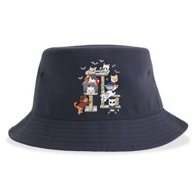 Funny Cat Horror Movies Cute Halloween Cat Lovers Matching Sustainable Bucket Hat