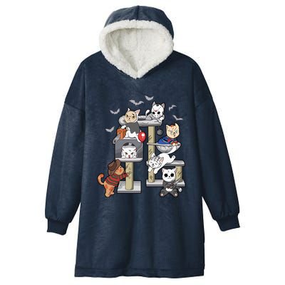 Funny Cat Horror Movies Cute Halloween Cat Lovers Matching Hooded Wearable Blanket