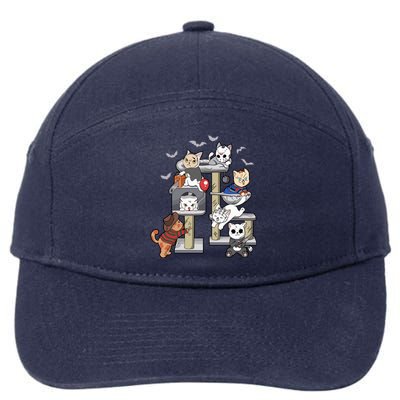 Funny Cat Horror Movies Cute Halloween Cat Lovers Matching 7-Panel Snapback Hat