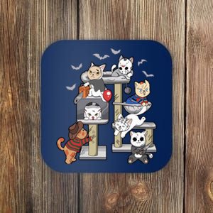 Funny Cat Horror Movies Cute Halloween Cat Lovers Matching Coaster