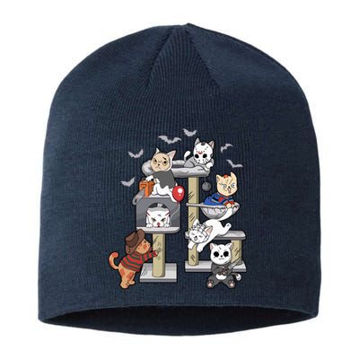 Funny Cat Horror Movies Cute Halloween Cat Lovers Matching Sustainable Beanie