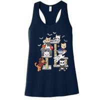 Funny Cat Horror Movies Cute Halloween Cat Lovers Matching Women's Racerback Tank