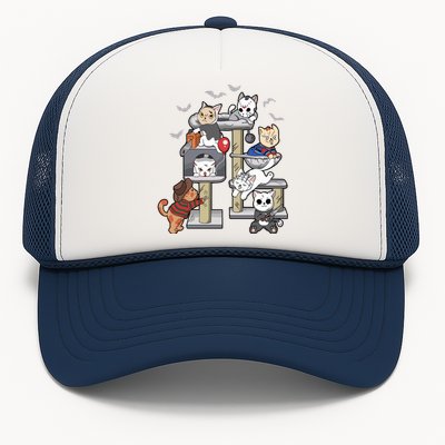 Funny Cat Horror Movies Cute Halloween Cat Lovers Matching Trucker Hat