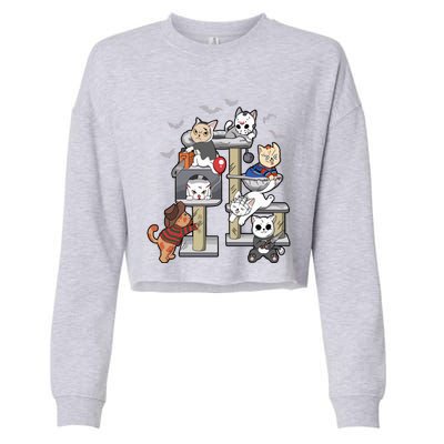 Funny Cat Horror Movies Cute Halloween Cat Lovers Matching Cropped Pullover Crew