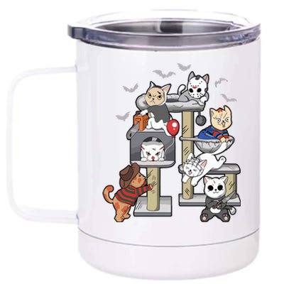 Funny Cat Horror Movies Cute Halloween Cat Lovers Matching 12 oz Stainless Steel Tumbler Cup