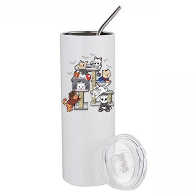 Funny Cat Horror Movies Cute Halloween Cat Lovers Matching Stainless Steel Tumbler